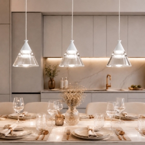 Lampadario a sospensione conico moderno bianco per cucina led 21w cct 3000k 4000k