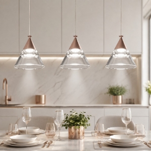Lampadario a sospensione conico moderno sabbia per cucina led 21w cct 3000k 4000k