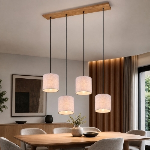 Lampadario sabbia legno con 4 luci per cucina