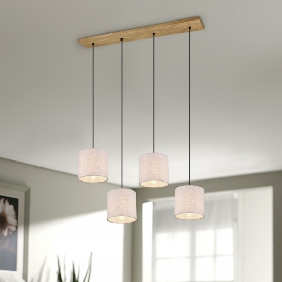 Lampadario sabbia legno con 4 luci per cucina