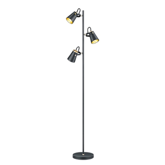 Piantana terra moderna nera con 3 luci orientabili