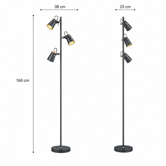 Piantana terra moderna nera con 3 luci orientabili