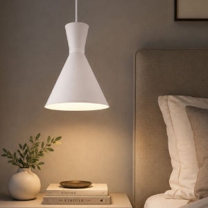 Lampada a sospensione per comodino cono bianco opaco