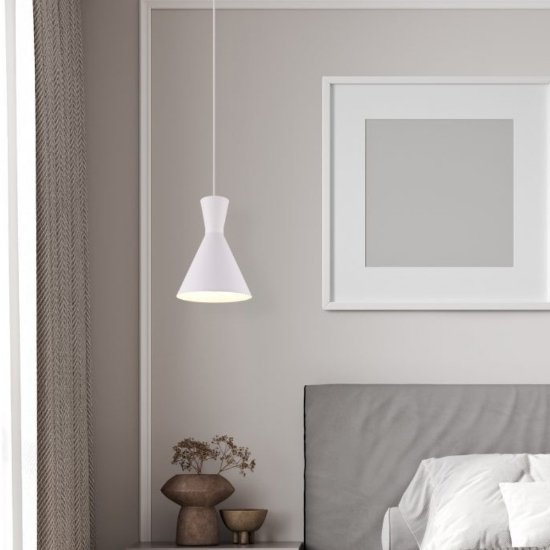 Lampada a sospensione per comodino cono bianco opaco