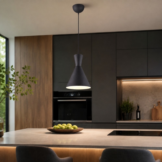 Lampada a sospensione per isola cucina conica nero opaco