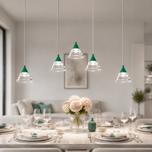 Lampadario a sospensione 5 luci moderno verde bosco led 35w cct 3000k 4000k