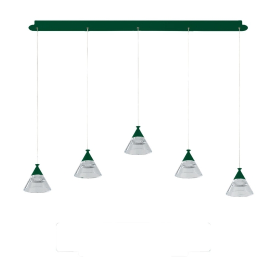 Lampadario a sospensione 5 luci moderno verde bosco led 35w cct 3000k 4000k