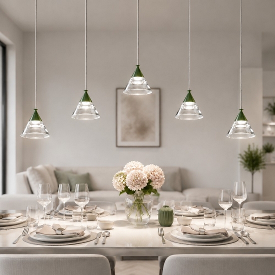 Lampadario a sospensione conico moderno verde oliva led 35w cct 3000k 4000k
