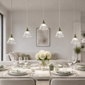 Lampadario a sospensione da sala moderno verde salvia led 35w cct 3000k 4000k