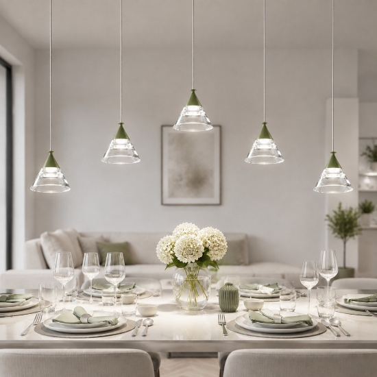 Lampadario a sospensione da sala moderno verde salvia led 35w cct 3000k 4000k