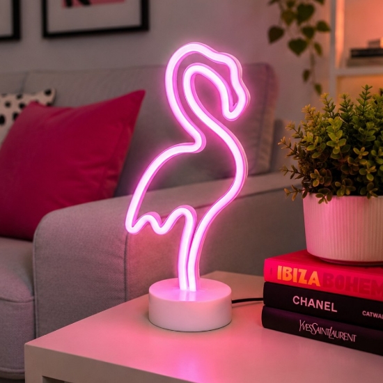 Lampada da tavolo design fenicottero rosa led