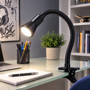 Lampada a morsetto da scrivania nera moderna orientabile