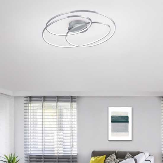 Plafoniera moderna cerchi concentrici nichel opaco led 50w 3000k dimmerabile 80cm