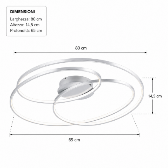 Plafoniera moderna cerchi concentrici nichel opaco led 50w 3000k dimmerabile 80cm