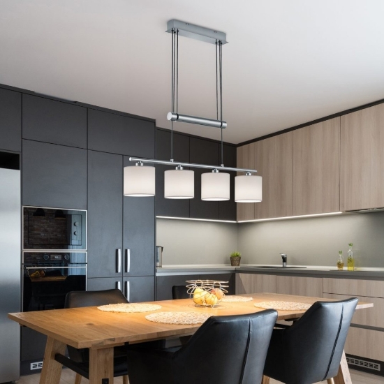 Lampadario per tavolo da pranzo bianco con 4 luci