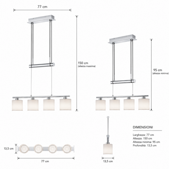 Lampadario per tavolo da pranzo bianco con 4 luci