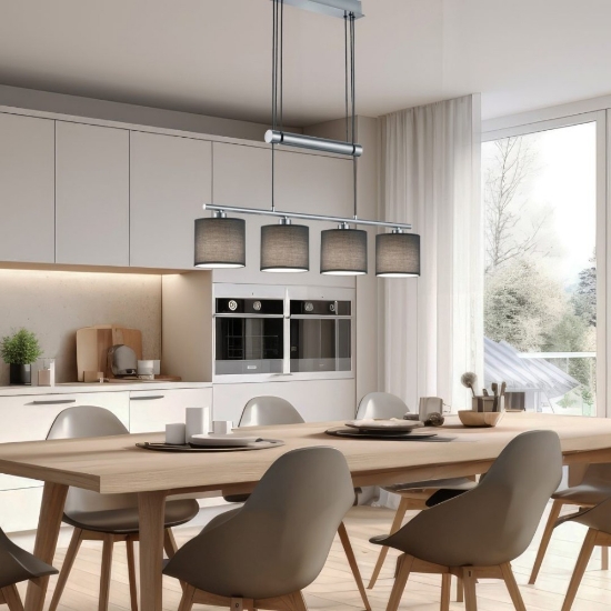Lampadario per tavolo da pranzo a sospensione grigio con 4 luci