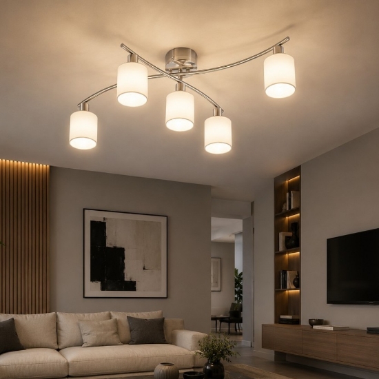Plafoniera per soggiorno nichel opaco 75cm 5 luci