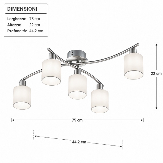Plafoniera per soggiorno nichel opaco 75cm 5 luci