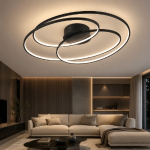 Plafoniera moderna cerchi concentrici nero opaco led 50w 3000k 80cm