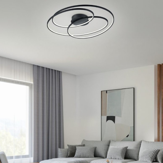 Plafoniera moderna cerchi concentrici nero opaco led 50w 3000k 80cm