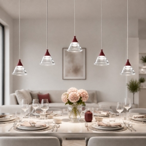 Lampadario a sospensione moderno 5 luci bordeaux led 35w cct 3000k 4000k