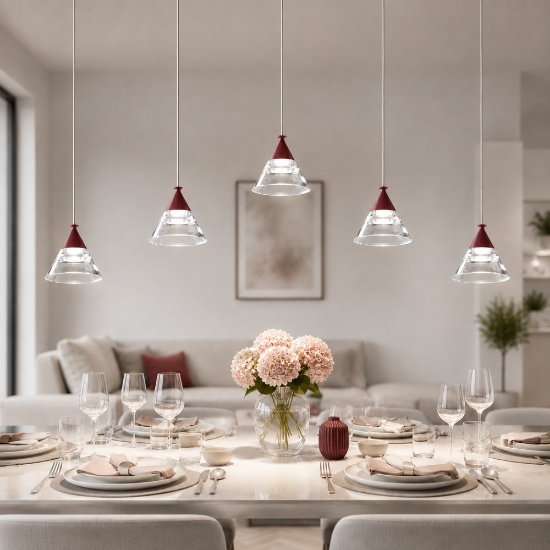 Lampadario a sospensione moderno 5 luci bordeaux led 35w cct 3000k 4000k