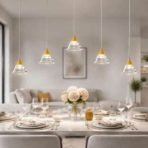 Lampadario a sospensione conico moderno giallo girasole led 35w cct 3000k 4000k