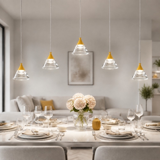 Lampadario a sospensione conico moderno giallo girasole led 35w cct 3000k 4000k