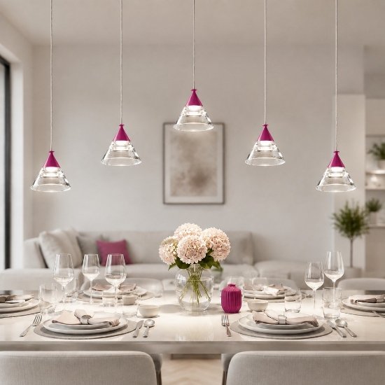 Lampadario a sospensione magenta led 35w cct 3000k 4000k con 5 luci