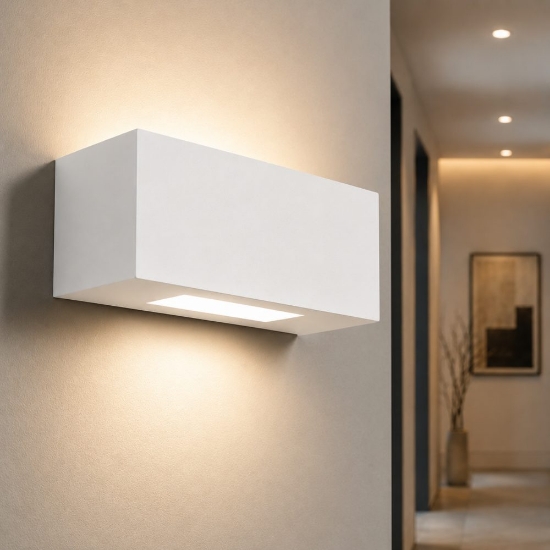 Applique lampada da parete in gesso bianco rettangolare
