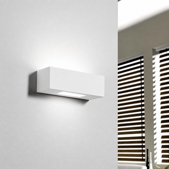 Applique lampada da parete in gesso bianco rettangolare