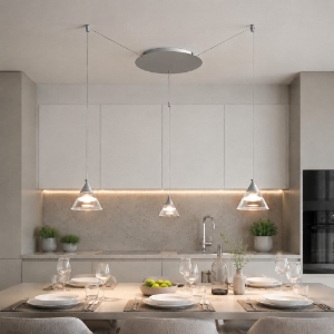 Lampadario a sospensione led 21w cct 3000k 4000k 3 luci per cucina moderno conico grigio perla