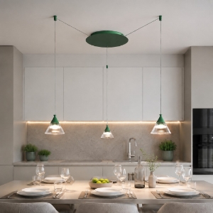 Lampadario a sospensione per cucina moderno conico verde bosco led 21w cct 3000k 4000k 3 luci