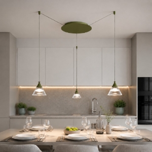 Lampadario led 21w cct 3000k 4000k 3 luci a sospensione per cucina moderno conico verde oliva