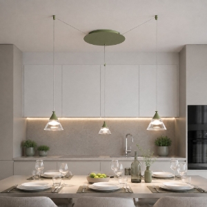 Lampadario a sospensione led 21w cct 3000k 4000k 3 luci per cucina moderno conico verde salvia