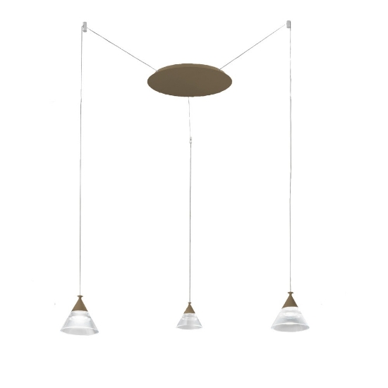 Lampadario per cucina moderno a sospensione conico sabbia led 21w cct 3000k 4000k 3 luci