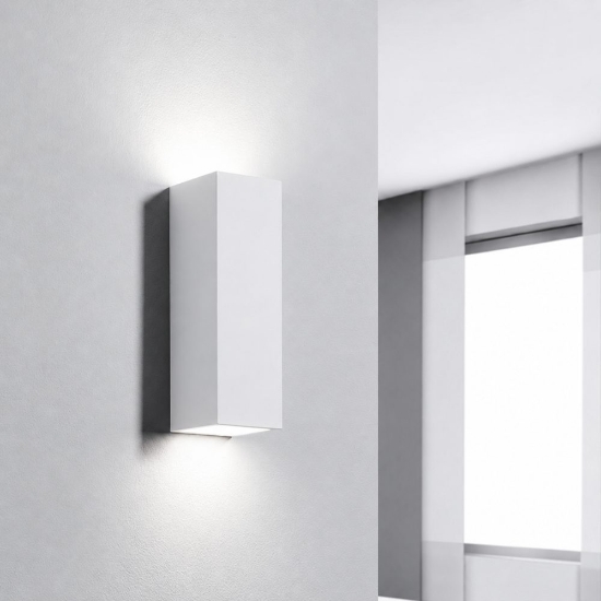 Applique lampada da parete rettangolare in gesso bianco