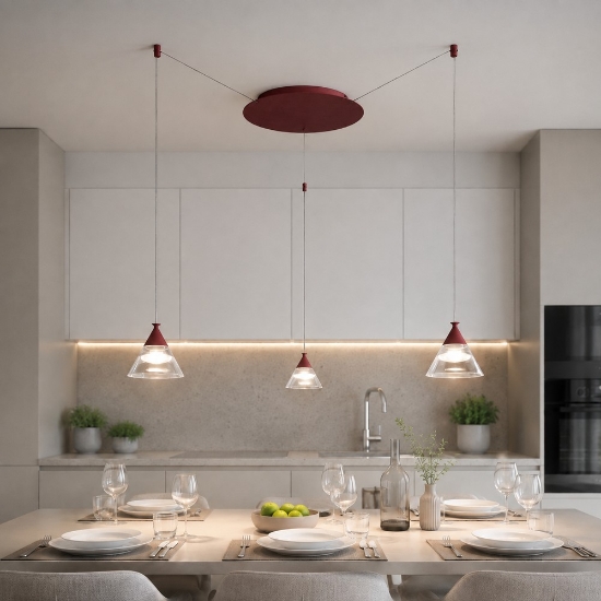 Lampadario a sospensione moderno bordeaux per cucina led 21w cct 3000k 4000k 3 luci