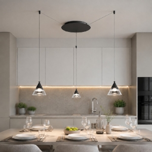Lampadario a sospensione conico moderno antracite per cucina led 21w cct 3000k 4000k con 3 luci