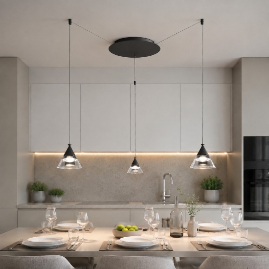 Lampadario a sospensione conico moderno antracite per cucina led 21w cct 3000k 4000k con 3 luci