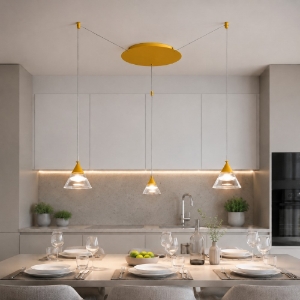 Lampadario a sospensione moderno per cucina conico giallo led 21w cct 3000k 4000k 3 luci