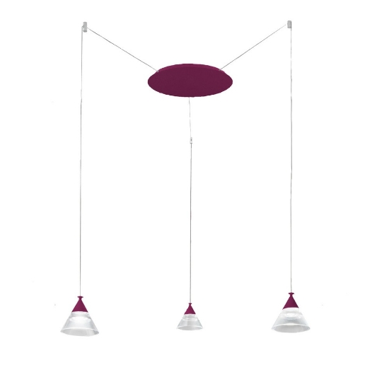 Lampadario a sospensione moderno per cucina conico magenta led 21w cct 3000k 4000k 3 luci