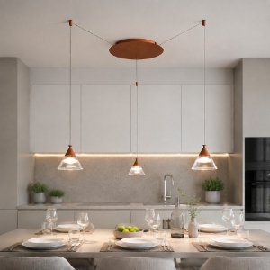 Lampadario a sospensione moderno per cucina conico rame opaco led 21w cct 3000k 4000k 3 luci