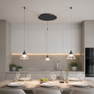 Lampadario a sospensione per cucina moderno conico nero led 21w cct 3000k 4000k 3 luci
