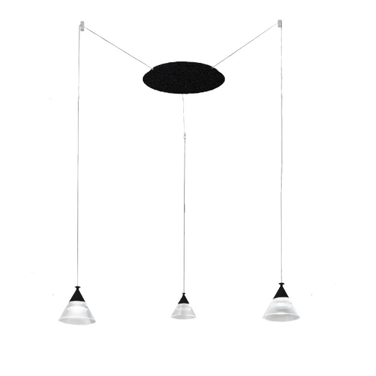 Lampadario a sospensione per cucina moderno conico nero led 21w cct 3000k 4000k 3 luci