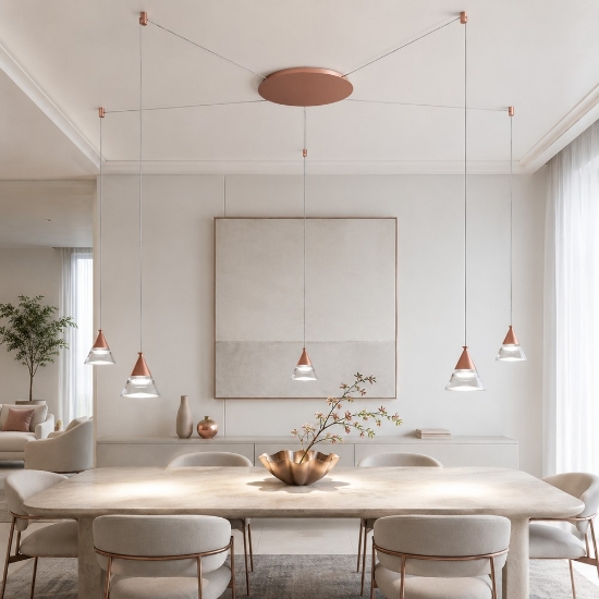 Lampadario led 35w cct 3000k 4000k 5 luci a sospensione oro rosato