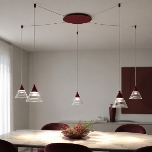 Lampadario led 35w cct 3000k 4000k 5 luci a sospensione conico moderno bordeaux