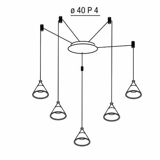 Lampadario moderno conico antracite a sospensione led 35w cct 3000k 4000k 5 luci