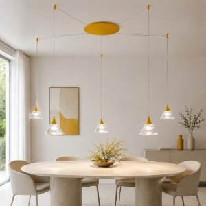 Lampadario led 35w cct 3000k 4000k 5 luci moderno a sospensione conico giallo girasole